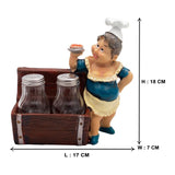 Lady Chef Figurine Resin Salt & Pepper Shakers in Treasure Trunk Holder Set (Brown)