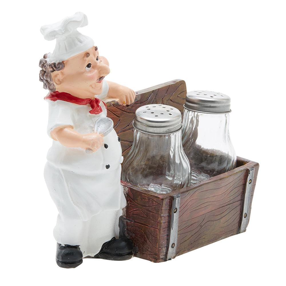 Chef Treasure Box Figurine Resin Salt & Pepper Shakers Hoder Set (Brown)