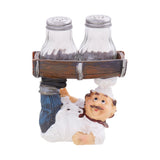 Dancing Chef Figurine Resin Salt & Pepper Shakers Holder Set (Brown)