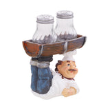 Dancing Chef Figurine Resin Salt & Pepper Shakers Holder Set (Brown)
