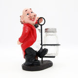 Whacky Waiter Figurine Resin Salt & Pepper Shakers Holder Set (Red Coat)