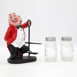 Whacky Waiter Figurine Resin Salt & Pepper Shakers Holder Set (Red Coat)