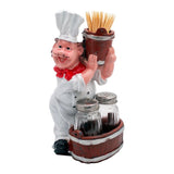 Foodie Chef Figurine Resin Salt & Pepper Shakers with Toothpick Holder Set (Basket on Shoulder)