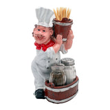 Foodie Chef Figurine Resin Salt & Pepper Shakers with Toothpick Holder Set (Basket on Shoulder)