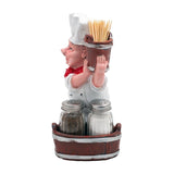 Foodie Chef Figurine Resin Salt & Pepper Shakers with Toothpick Holder Set (Basket on Shoulder)