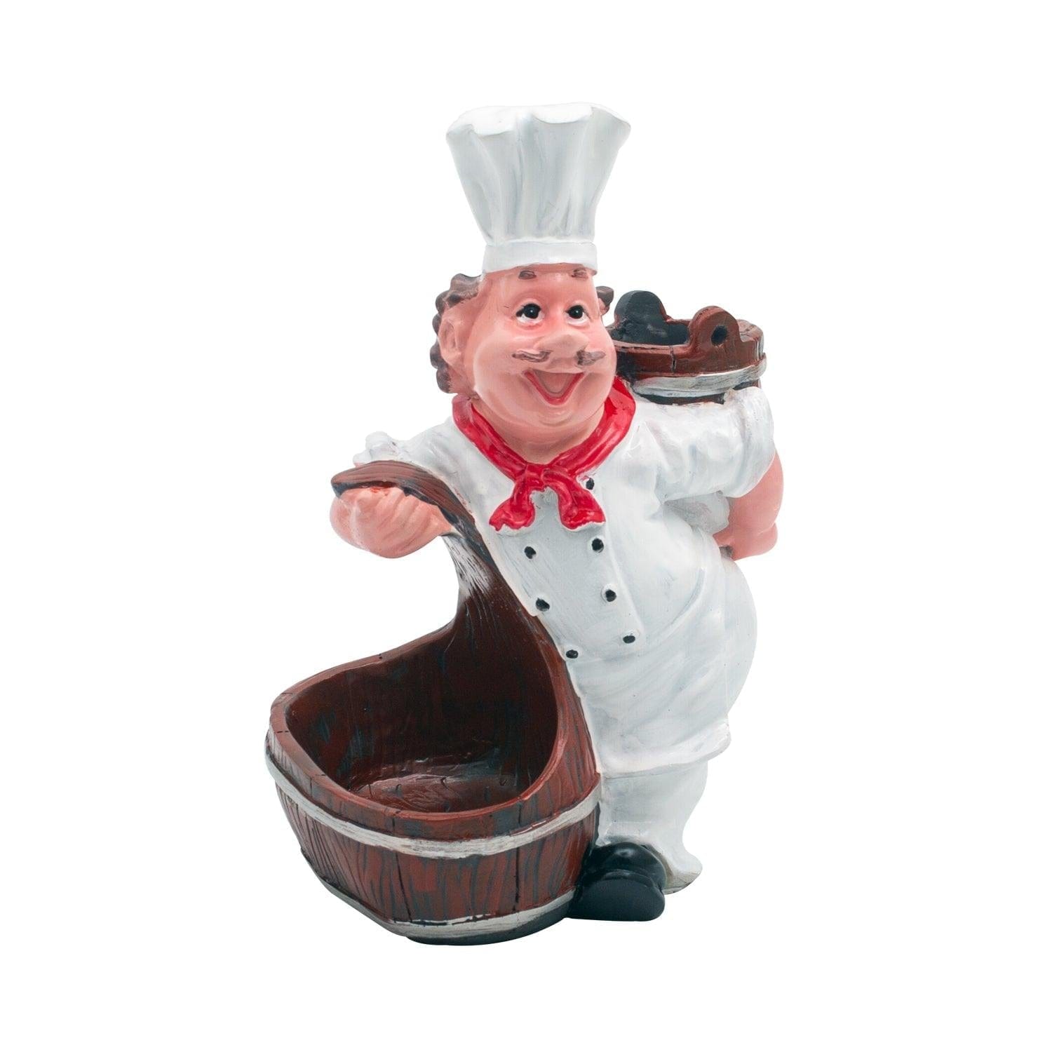 Foodie Chef Figurine Resin Salt & Pepper Shakers with Toothpick Holder Set (Basket on Back)