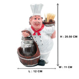 Foodie Chef Figurine Resin Salt & Pepper Shakers with Toothpick Holder Set (Basket on Back)