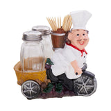 Foodie Chef Figurine Resin Figurine Resin Salt & Pepper Shakers with Toothpick Holder Set (Beige)