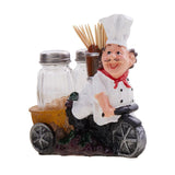 Foodie Chef Figurine Resin Figurine Resin Salt & Pepper Shakers with Toothpick Holder Set (Beige)
