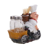 Foodie Chef Figurine Resin Figurine Resin Salt & Pepper Shakers with Toothpick Holder Set (Beige)