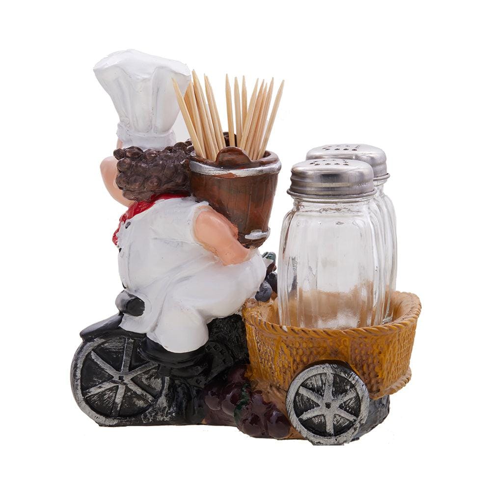 Foodie Chef Figurine Resin Figurine Resin Salt & Pepper Shakers with Toothpick Holder Set (Beige)