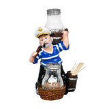 Nautical Sailor Figurine Resin Salt & Pepper Shakers Holder Set (Blue)