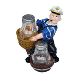Natucal Sailor Figurine Resin Salt & Pepper Shakers Holder Set (Blue & White)