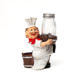 Foodie Chef Figurine Resin Salt & Pepper Shakers with Toothpick Holder Set (Brown Baskets)