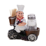 Foodie Chef Figurine Resin Figurine Resin Salt & Pepper Shakers with Toothpick Holder Set (Brown)