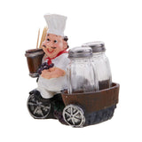 Foodie Chef Figurine Resin Figurine Resin Salt & Pepper Shakers with Toothpick Holder Set (Brown)