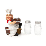 Foodie Chef Figurine Resin Salt & Pepper Shakers with Toothpick Holder Set (Brown Baskets)