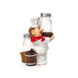 Foodie Chef Figurine Resin Salt & Pepper Shakers with Toothpick Holder Set (Brown Baskets)