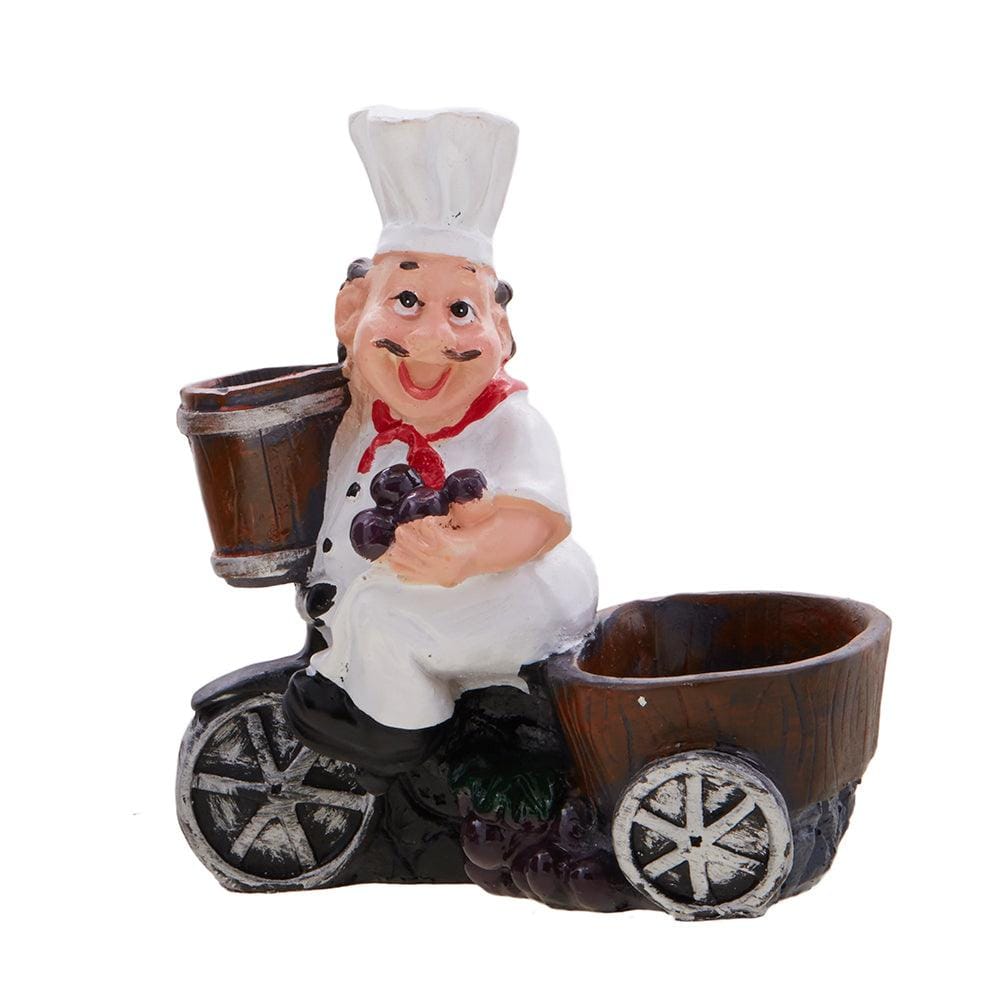 Foodie Chef Figurine Resin Figurine Resin Salt & Pepper Shakers with Toothpick Holder Set (Brown)