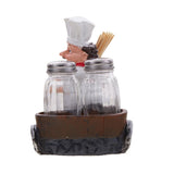 Foodie Chef Figurine Resin Figurine Resin Salt & Pepper Shakers with Toothpick Holder Set (Brown)