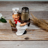Foodie Chef Figurine Resin Salt & Pepper Shakers with Toothpick Holder Set (Brown Baskets)