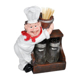 Foodie Chef Figurine Resin Salt & Pepper Shakers with Toothpick Holder Set (Chest)