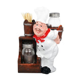 Foodie Chef Figurine Resin Holder Salt & Pepper Shakers with Toothpick Holder (On the Back)