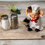 Foodie Chef Figurine Resin Salt & Pepper Shakers with Toothpick Holder Set (Silver Pail)