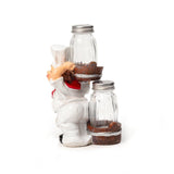 Foodie Chef Figurine Resin Salt & Pepper Shakers with Toothpick Holder Set (Silver Pail)