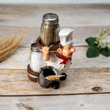 Foodie Chef Figurine Resin Salt & Pepper Shakers with Toothpick Holder Set (Silver Pail)