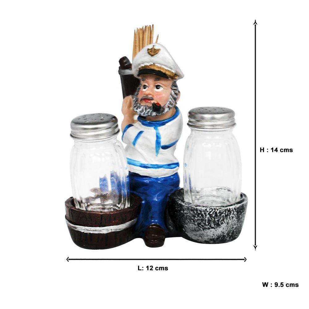 Nautical Sailor Figurine Resin Salt & Pepper Shakers with Toothpick Holder Set (White)