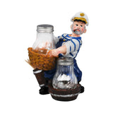 Nautical Sailor Figurine Resin Salt & Pepper Shakers Holder Set (White & Blue)