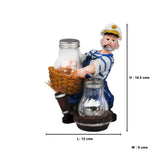 Nautical Sailor Figurine Resin Salt & Pepper Shakers Holder Set (White & Blue)