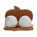White Ceramic Salt & Pepper Shaker Balls with Wooden Tissue Holder Set
