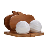 White Ceramic Salt & Pepper Shaker Balls with Wooden Tissue Holder Set