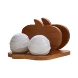 White Ceramic Salt & Pepper Shaker Balls with Wooden Tissue Holder Set