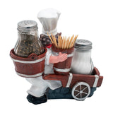 Foodie Chef Figurine Resin Salt & Pepper Shakers with Toothpick Holder Set (Cart On Side)