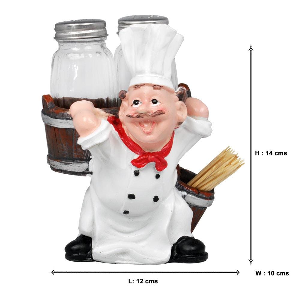 Foodie Chef Figurine Resin Salt & Pepper Shakers with Toothpick Holder Set (Brown Basket)