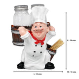 Foodie Chef Figurine Resin Salt & Pepper Shakers with Toothpick Holder Set (Brown Basket)