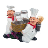Foodie Chefs Figurine Resin Salt & Pepper Shakers in Basket Holder Set