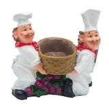 Foodie Chefs Figurine Resin Salt & Pepper Shakers in Basket Holder Set