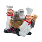 Foodie Chefs Figurine Resin Salt & Pepper Shakers in Basket Holder Set