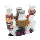 Foodie Chefs Figurine Resin Salt & Pepper Shakers in Basket Holder Set
