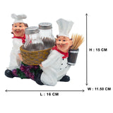 Foodie Chefs Figurine Resin Salt & Pepper Shakers in Basket Holder Set