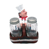 Foodie Chef Figurine Resin Salt & Pepper Shakers in Brown Basket Holder Set