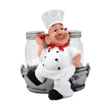 Foodie Chef Figurine Resin Salt & Pepper Shakers in Silver Basket Holder Set