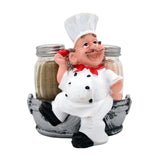 Foodie Chef Figurine Resin Salt & Pepper Shakers in Silver Basket Holder Set