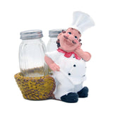 Foodie Chef Figurine Resin Salt & Pepper Shakers in Cane Basket Holder Set