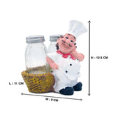 Foodie Chef Figurine Resin Salt & Pepper Shakers in Cane Basket Holder Set