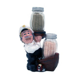 Nautical Sailor Figurine Resin Salt & Pepper Shakers in Boat Holder Set (White Shirt)